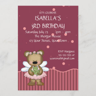 Invitación Princesa adaptable de la hada del rosa del oso de