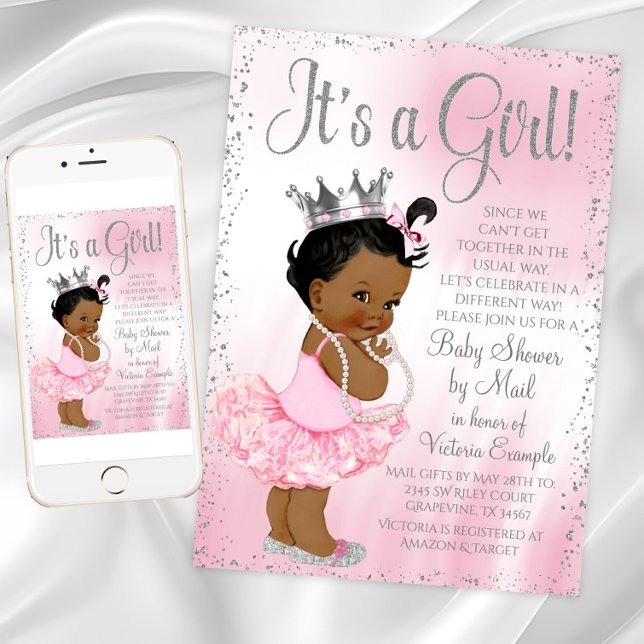 Invitación Princesa Africana Baby Shower por correo (Long distance mail baby shower invitation. Instant download and printed invitations available.)