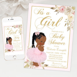 Invitación Princesa africana de oro rosa Tutu Baby Shower