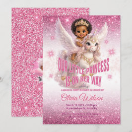 Invitación Princesa africana en Unicornio Rosa Baby Shower