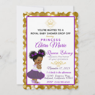 Invitación Princesa Africana Real Purpura Brillo Dorado Fanta