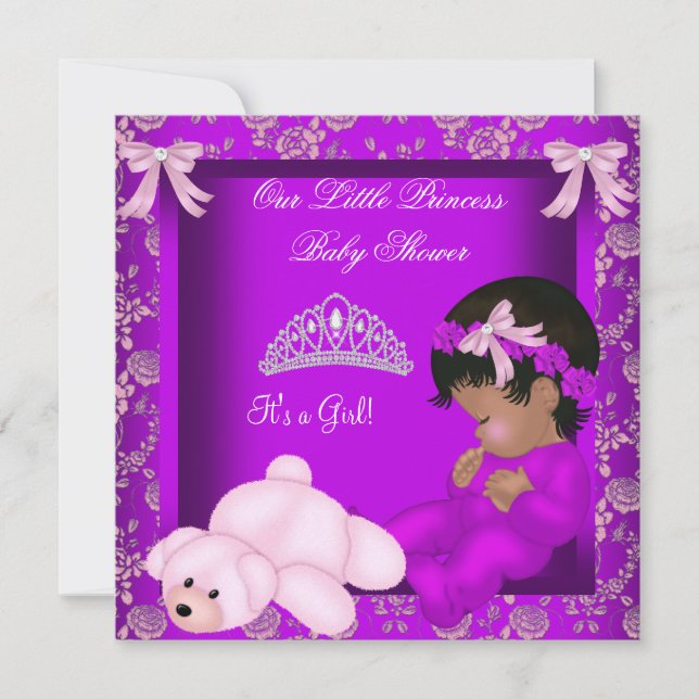 Invitación Princesa Afroamericana Baby Shower Niña 3 (Anverso)