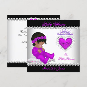 Invitación Princesa Afroamericana Baby Shower Niña Morado