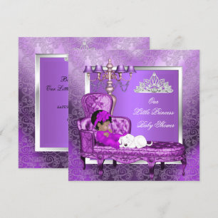 Invitación Princesa Afroamericana Baby Shower Niña Morado