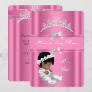 Invitación Princesa Afroamericana Baby Shower Niña Rosa