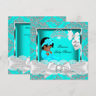Invitación Princesa Afroamericana Baby Shower Niña Verde Azul