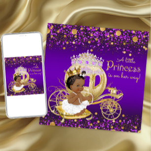 Invitación Princesa Afroamericana Cumpleaños Morado Dorado Ba