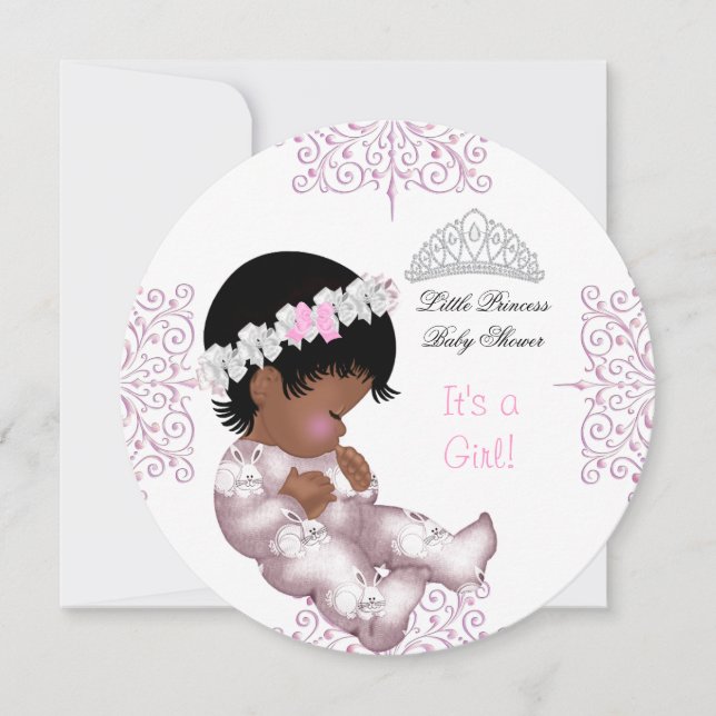 Invitación Princesa Afroamericana Cumpleaños Rosa Bebé Niña (Anverso)