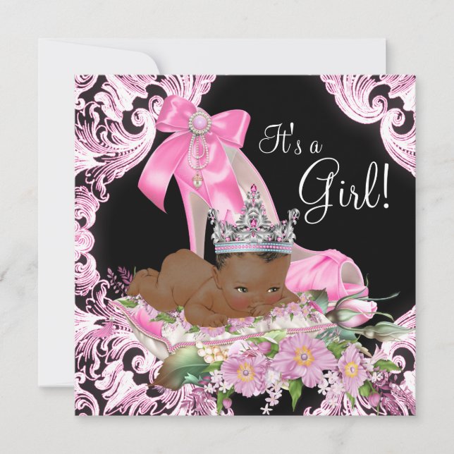 Invitación Princesa afroamericana rosa Cumpleaños Negro Bebé (Anverso)