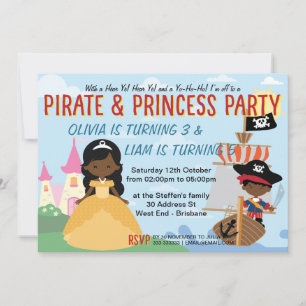 Invitación Princesa afroamericana y pirata