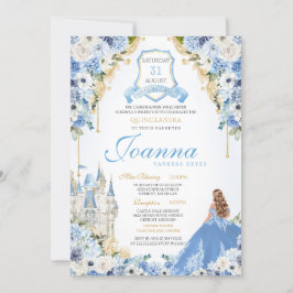 Invitación Princesa Azul Cenicienta Real Quinceanera v6