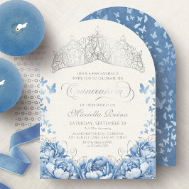 Invitación Princesa Azul claro Corona Tiara Quinceanera