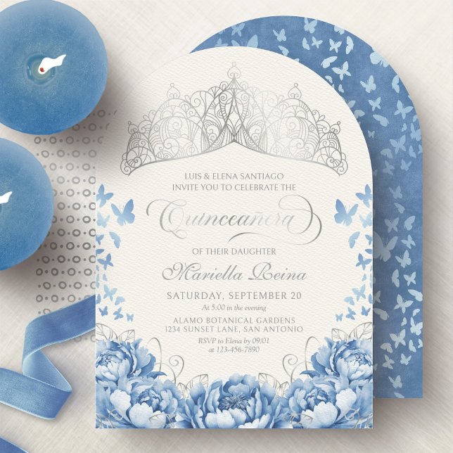 Invitación Princesa Azul claro Corona Tiara Quinceanera (Subido por el creador)
