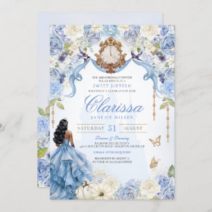 Invitación Princesa Azul claro dulce 16 Cenicienta V2