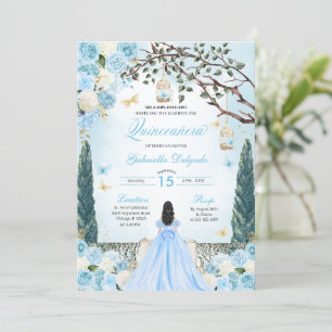 Invitación Princesa Azul claro Jardín encantado Quinceanera