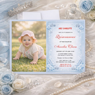 Invitación Princesa Azul Claro Plateada Cumpleaños Quinceañer