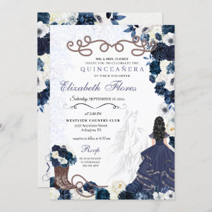 Invitación Princesa Azul de la Marina Occidental Charra Quinc