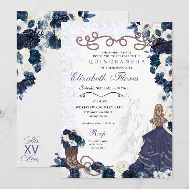 Invitación Princesa Azul de la Marina Occidental Charra Quinc (Anverso / Reverso)