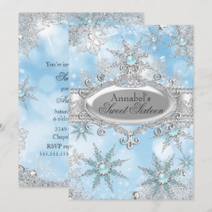 Invitación Princesa Azul Hielo Invierno Dulce 16