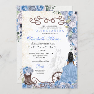 Invitación Princesa Azul Occidental Floral Charra Quinceañera