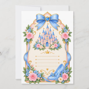 Invitación princesa azul plata, princesa azul helado, azul re