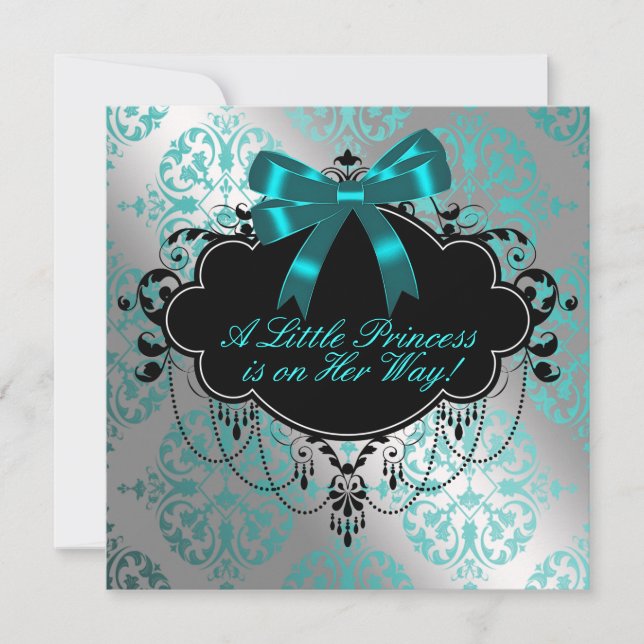 Invitación Princesa azul plateada y Verde azulada ducha para  (Anverso)