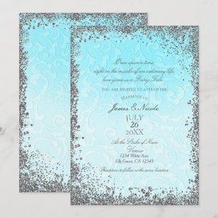 Invitación Princesa Azul Plateado Historia de Boda Elegante