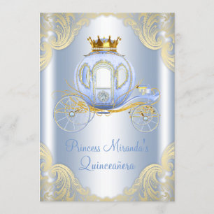 Invitación Princesa azul Quinceanera del oro de Cenicienta