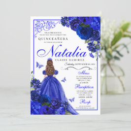Invitación Princesa Azul Real y Mariposas Quinceañera