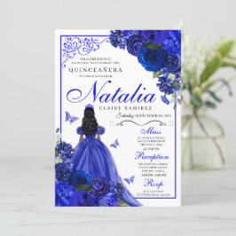 Invitación Princesa Azul Real y Mariposas Quinceañera