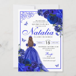 Invitación Princesa Azul Real y Mariposas Quinceañera