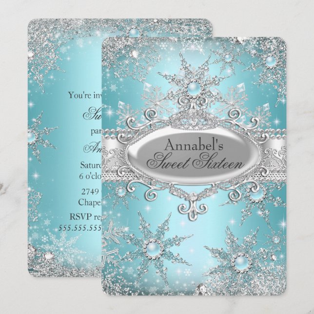 Invitación Princesa Azul verde azulada invierno Maravilla dul (Anverso / Reverso)