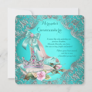 Invitación Princesa Azul verde azulada Tiara Quinceanera