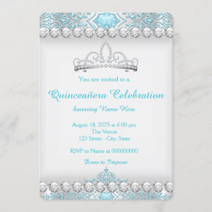 Invitación Princesa azul y de plata verde azulada Quinceanera