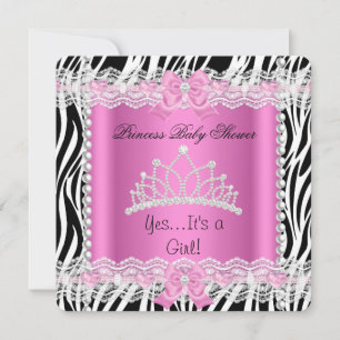 Invitación Princesa Baby Shower Baby Girl Pink Zebra 2