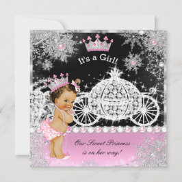Invitación Princesa Baby Shower Carriage Black Brunette rosa