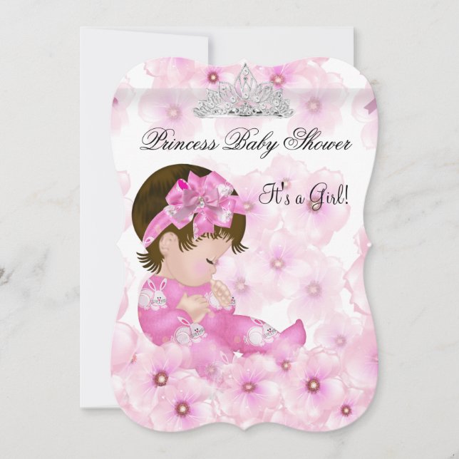 Invitación Princesa Baby Shower Chica Floral Rosa Tiara (Anverso)
