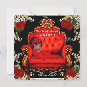 Invitación Princesa Baby Shower Chica Gold Red Rose Chair 3