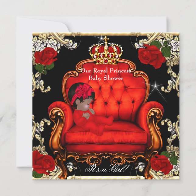 Invitación Princesa Baby Shower Chica Gold Red Rose Chair 3 (Anverso)