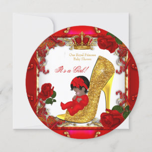 Invitación Princesa Baby Shower Chica Gold Red Rose Hi Heel R
