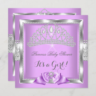 Invitación Princesa Baby Shower Chica Lavender Silver Diamant