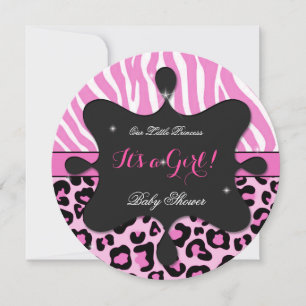 Invitación Princesa Baby Shower Chica Leopardo Rosa Zebra 2