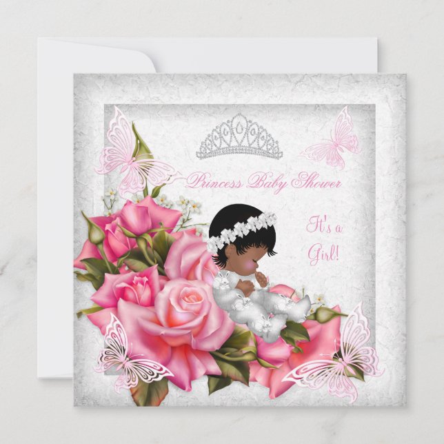 Invitación Princesa Baby Shower Chica Mariposa Rosa 3 (Anverso)