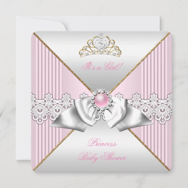 Invitación Princesa Baby Shower Chica Pink Pearl Gold Silver (Anverso)