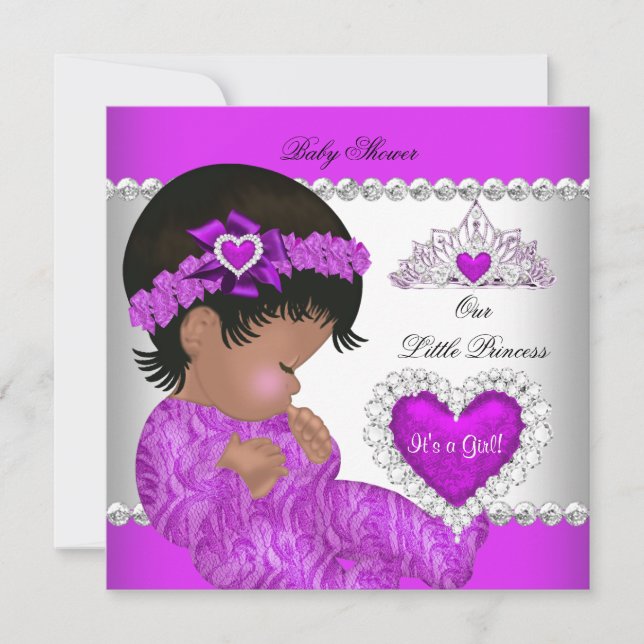 Invitación Princesa Baby Shower Chica Purple Pink Heart (Anverso)