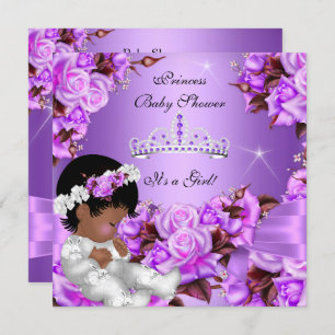 Invitación Princesa Baby Shower Chica Purple Rosa Bow 2