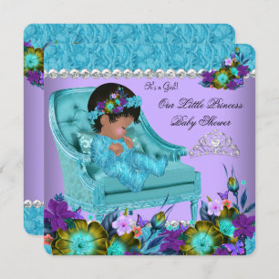 Invitación Princesa Baby Shower Chica Purple Verde azulada Bl