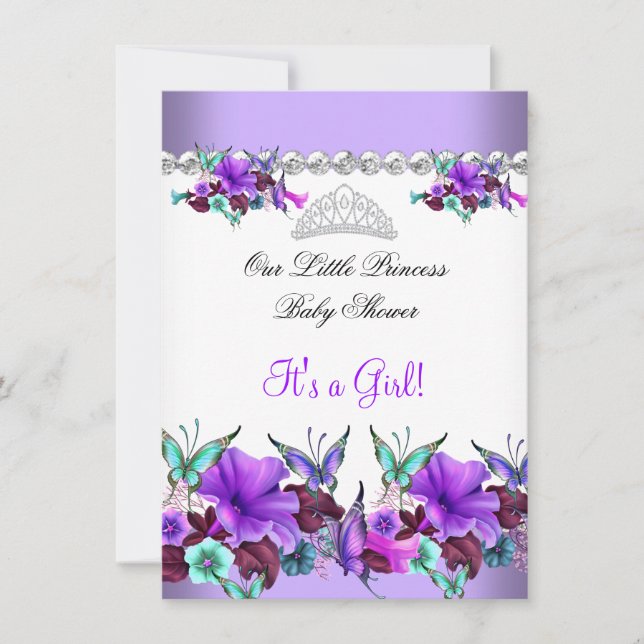 Invitación Princesa Baby Shower Chica Purple Verde azulada Bl (Anverso)