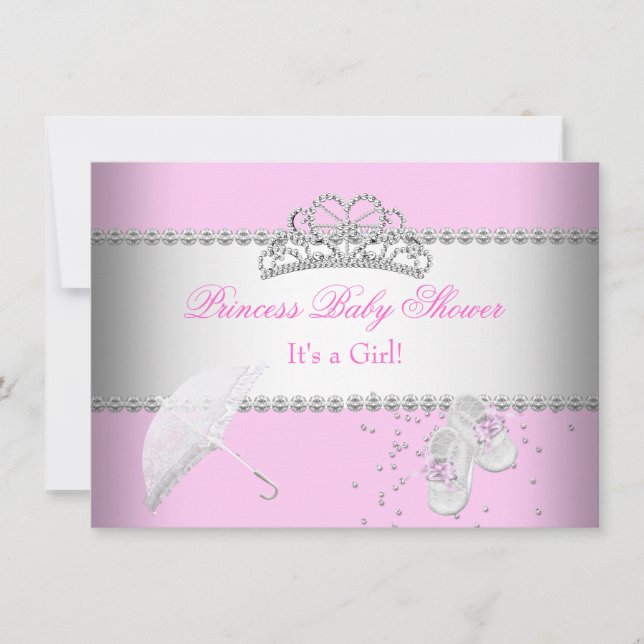 Invitación Princesa Baby Shower Chica Rosa Blanca Tiara 2 (Anverso)