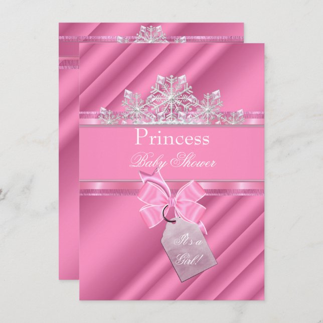 Invitación Princesa Baby Shower Chica Rosa "Es un Chica" (Anverso / Reverso)